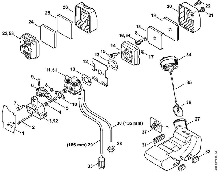 STIHL 4137-120-0604 Vergaser C1Q-S56B positie 11 technische tekening