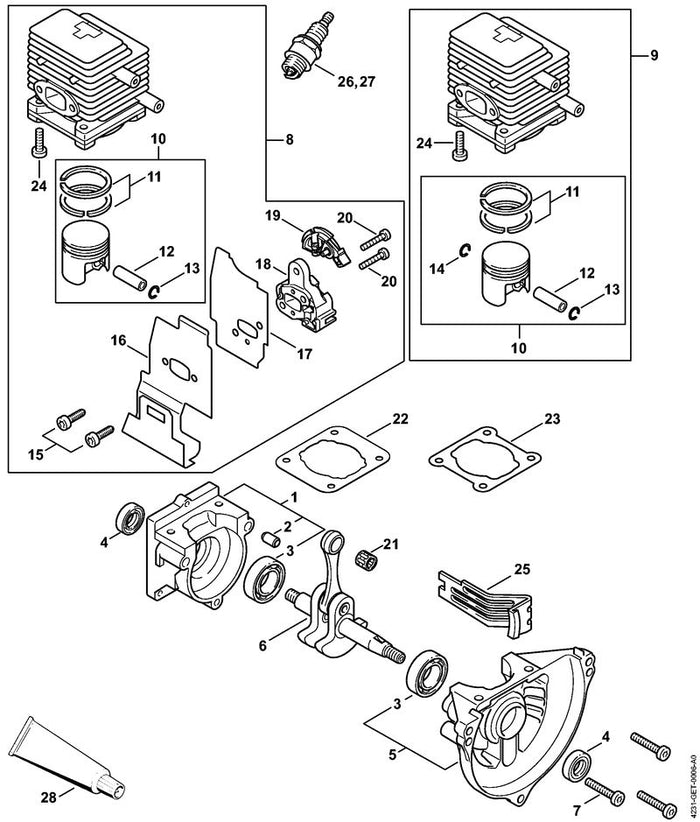 STIHL 4137-007-1042 Satz Zylinder mit Kolben Ø 34 mm positie 8 technische tekening