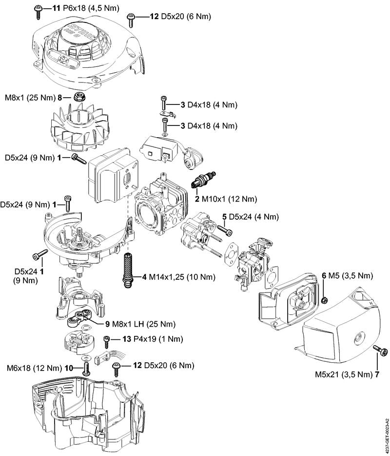 STIHL 4229-140-6903 Stutzen mit Gitter positie 4 technische tekening