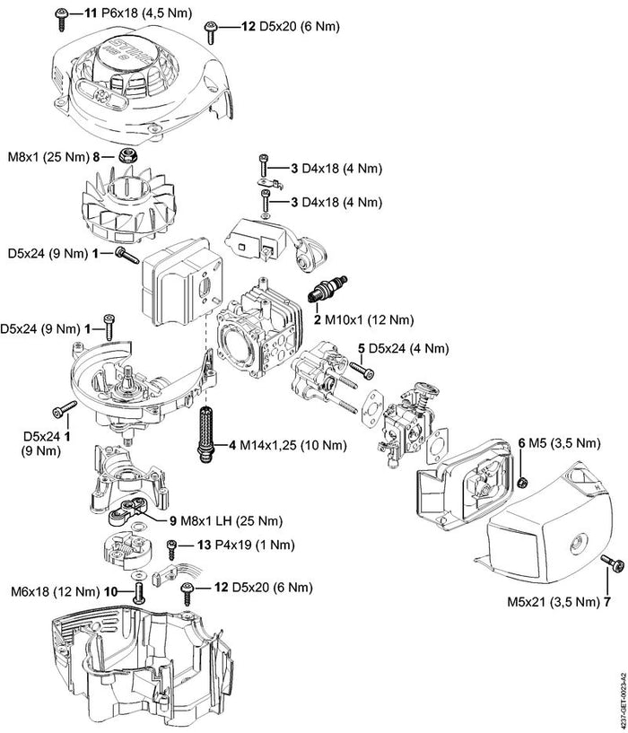 STIHL 4229-140-6903 Stutzen mit Gitter positie 4 technische tekening