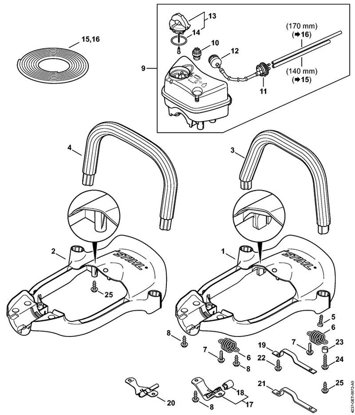 STIHL 4237-350-0416 Kraftstofftank positie 9 technische tekening