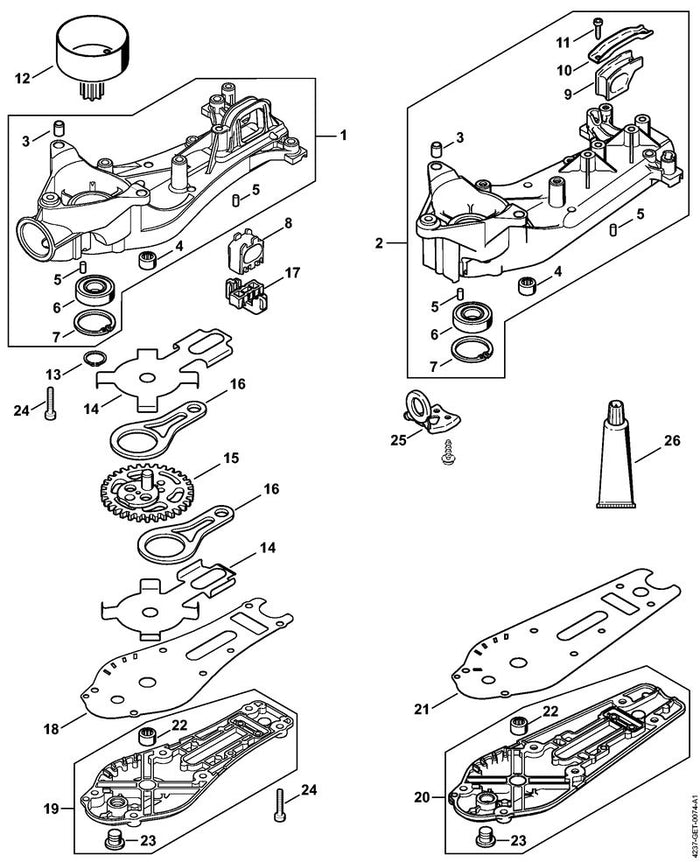 STIHL 4237-640-0504 Getriebegehäuse positie 1 technische tekening