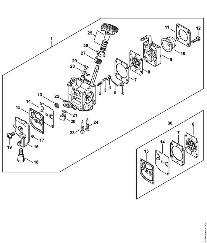 STIHL Z010012Z004 Drosselhebel positie 28 technische tekening