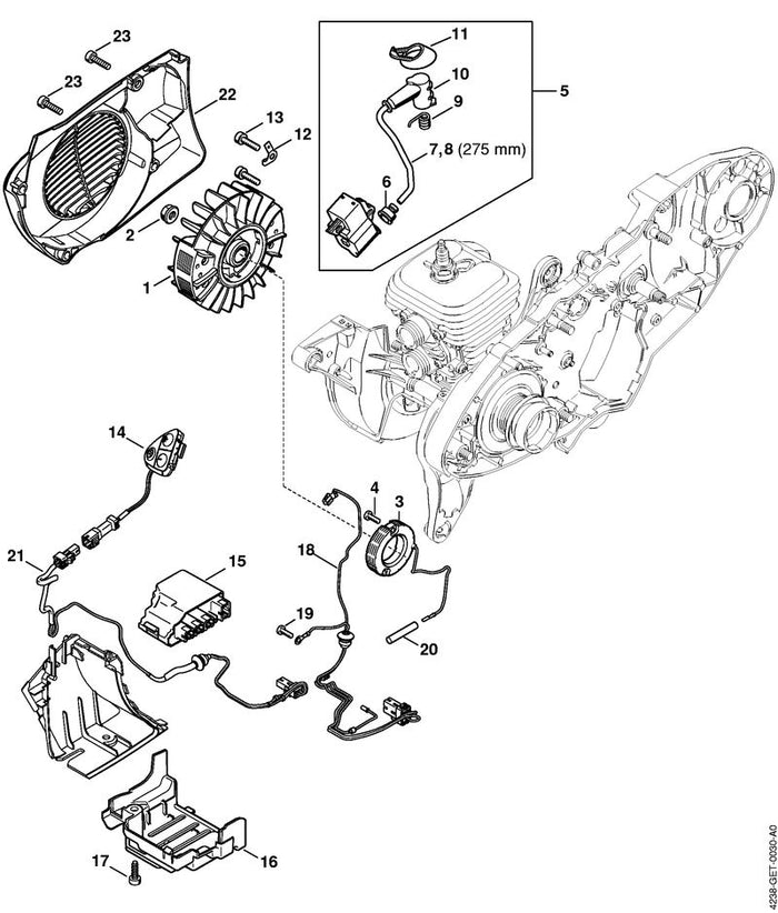 STIHL 4238-400-1304 Zündmodul positie 5 technische tekening