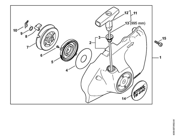 STIHL 4238-190-0304 Starterdeckel mit Anwerfvorrichtung positie 1 technische tekening