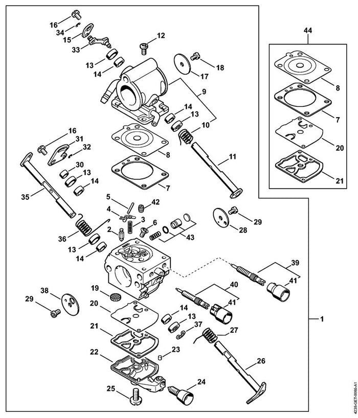 STIHL 4238-120-7300 Luftklappenwelle mit Hebel positie 11 technische tekening