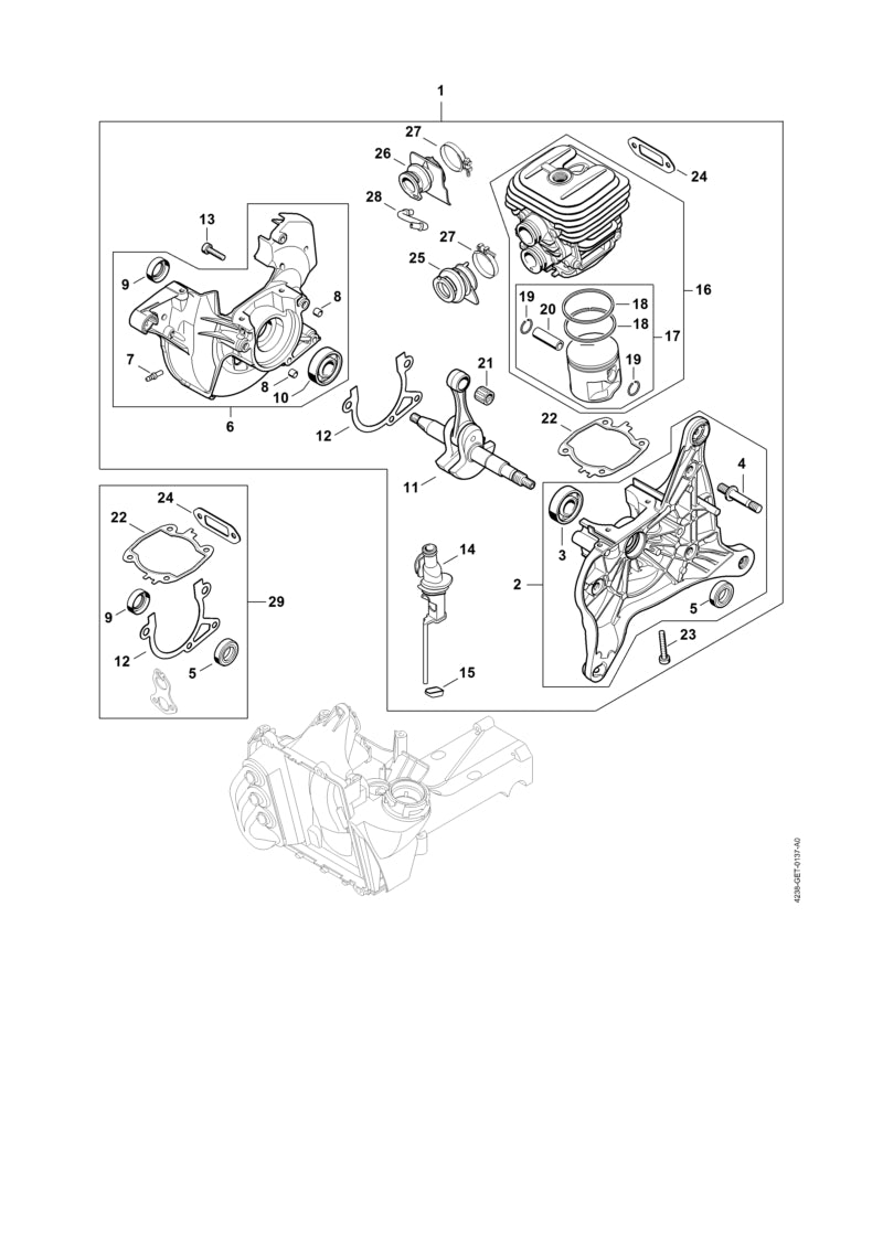 STIHL 4238-020-0200 Triebwerk positie 1 technische tekening