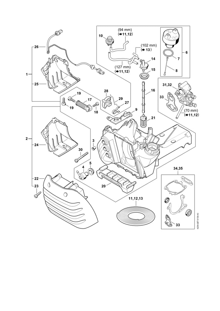 STIHL 4238-121-6100 Chokehebel positie 28 technische tekening