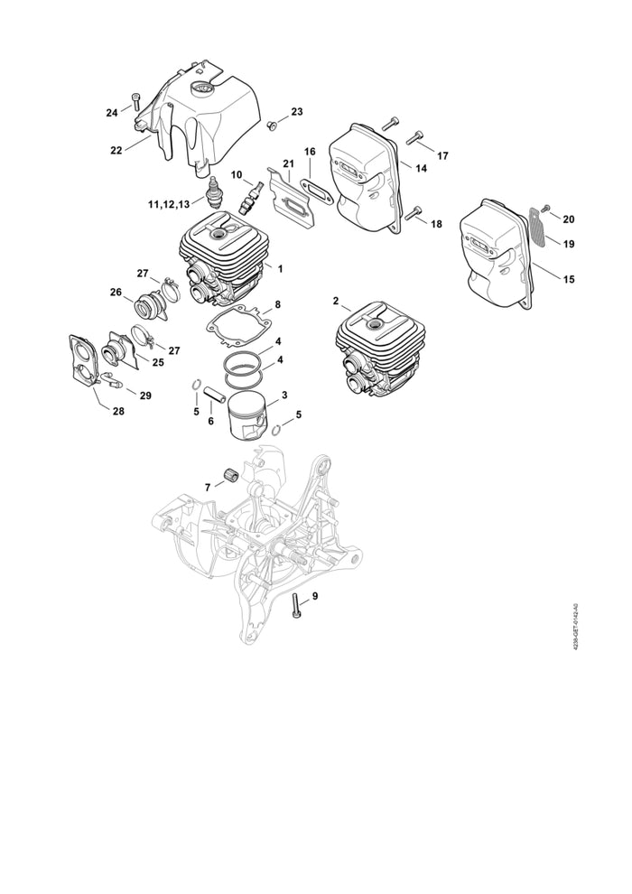 STIHL 4238-080-0900 Luftführungshaube positie 22 technische tekening