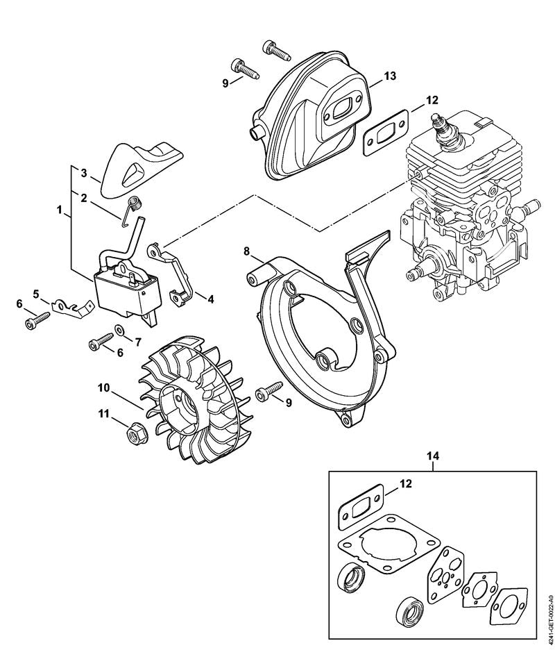 STIHL 4241-140-0607 Schalldämpfer positie 13 technische tekening