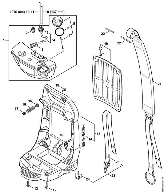 STIHL 0000-967-7335 Warnhinweis Piktogramm BR positie 14 technische tekening