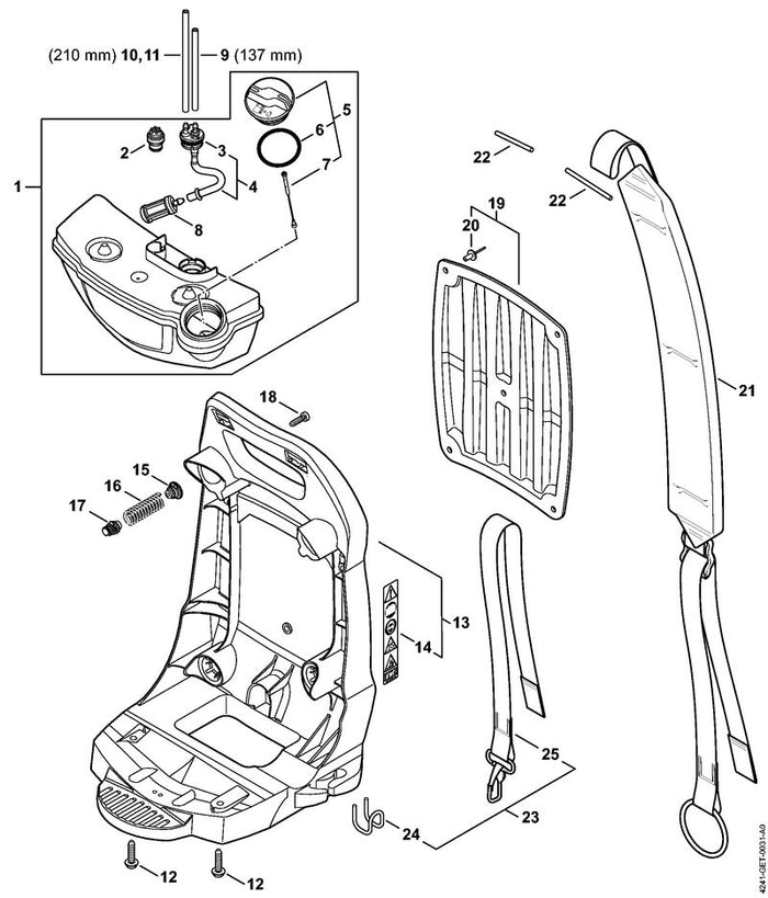 STIHL 4241-710-9000 Traggurt positie 21 technische tekening