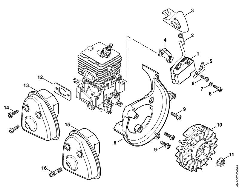 STIHL 4241-400-1319 Zündmodul positie 1 technische tekening