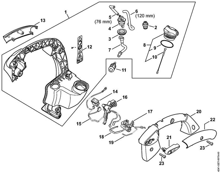 STIHL 0000-967-7286 Warnhinweis Piktogramm BG/SH positie 12 technische tekening