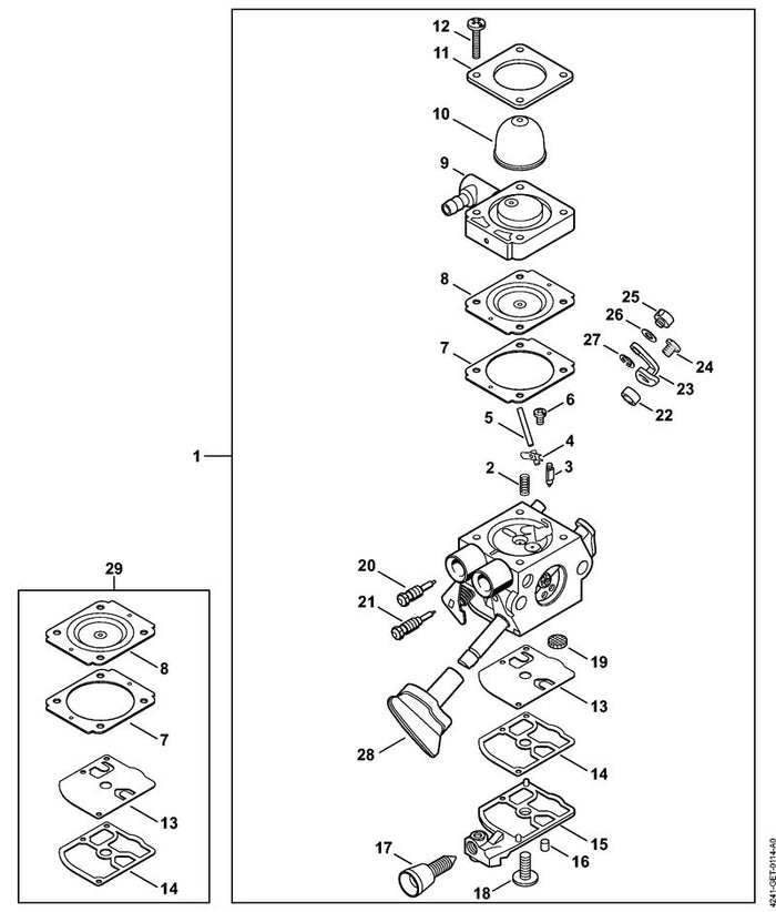 STIHL Z000031Z010 Leerlaufstellschraube positie 20 technische tekening