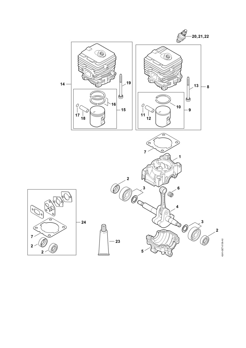 STIHL 4241-020-1204 Zylinder mit Kolben Ø 34 mm positie 8 technische tekening