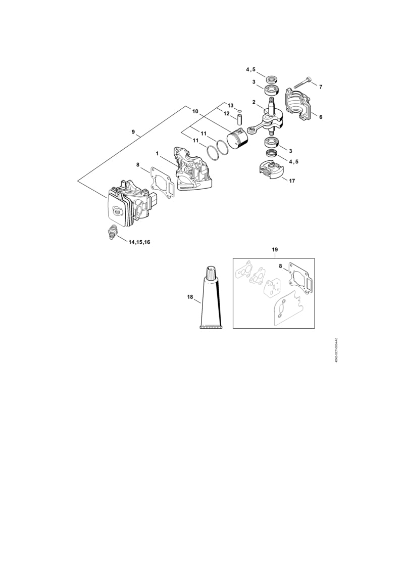 STIHL 4242-020-1201 Zylinder mit Kolben Ø 33 mm positie 9 technische tekening