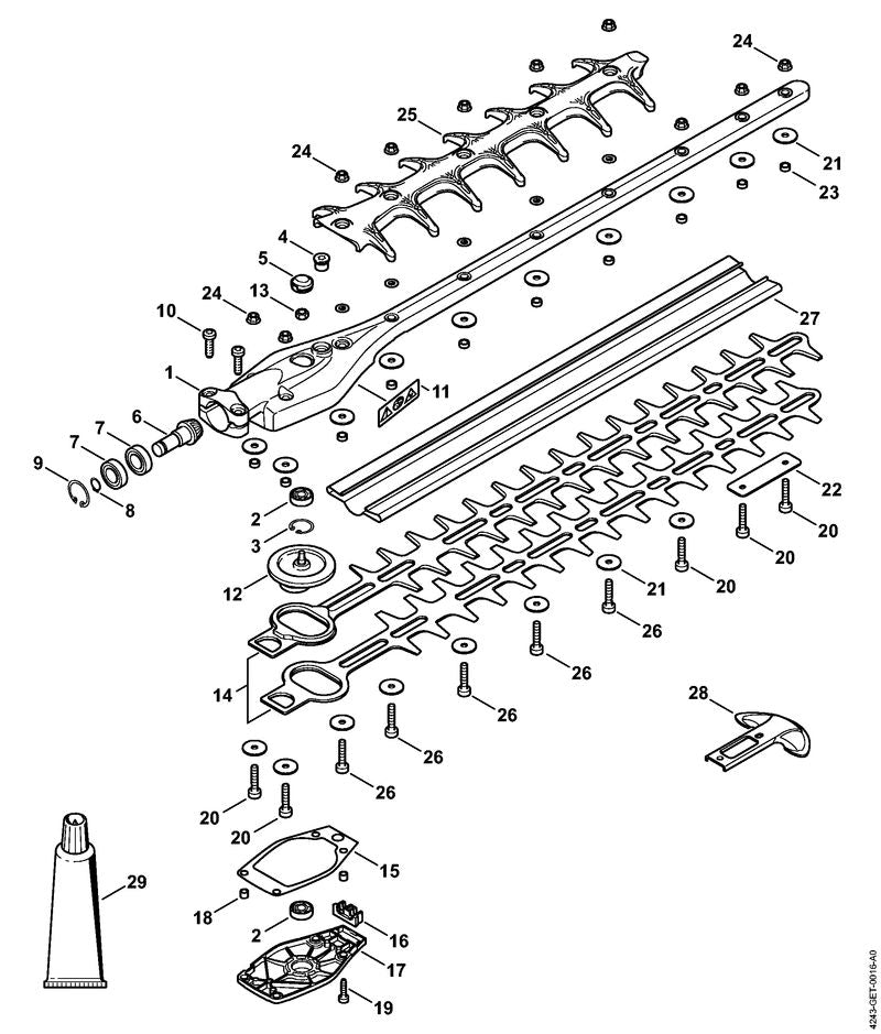 STIHL 4243-640-0509 Getriebegehäuse (0°, 500 mm) positie 1 technische tekening