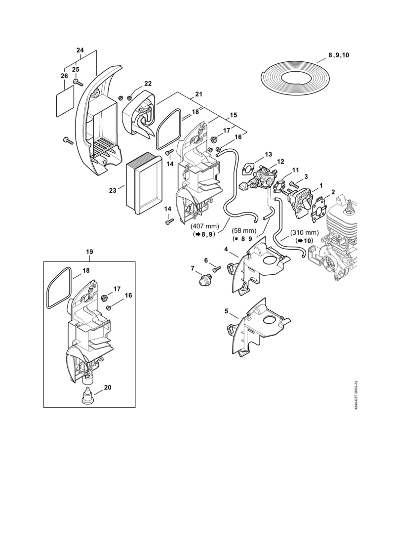 STIHL 4244-120-0610 Vergaser 4244/10 positie 12 technische tekening