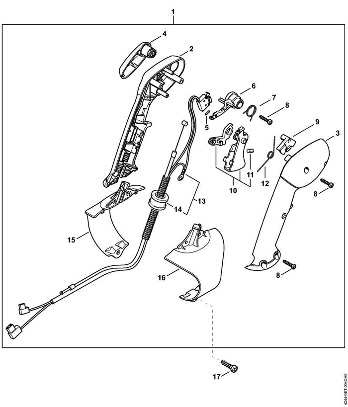 STIHL 4244-790-1308 Bedienungsgriff positie 1 technische tekening