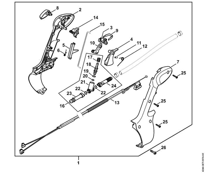 STIHL 4244-790-1300 Bedienungsgriff positie 1 technische tekening