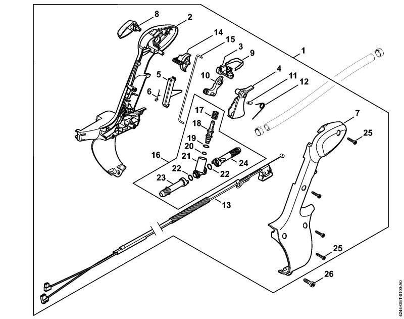STIHL 4244-790-1301 Bedienungsgriff positie 1 technische tekening