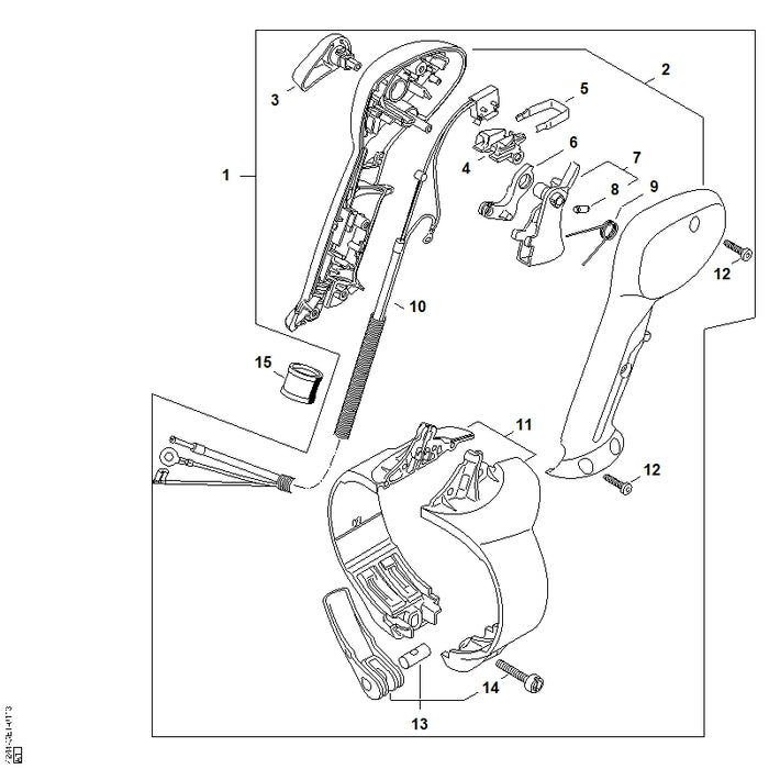 STIHL 4244-790-4901 Bedienungsgriff mit Gaszug positie 1 technische tekening