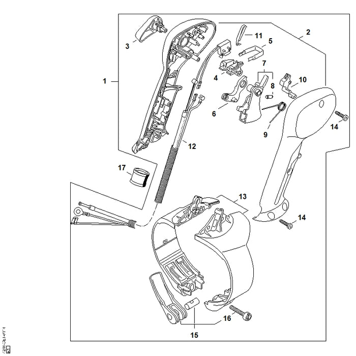 STIHL 4244-790-4900 Bedienungsgriff mit Gaszug positie 1 technische tekening