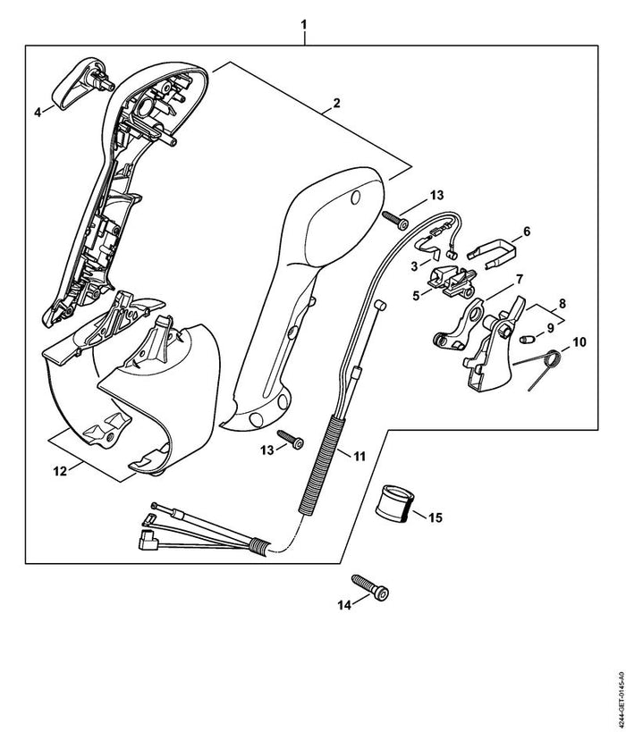 STIHL 4244-790-1313 Bedienungsgriff positie 1 technische tekening