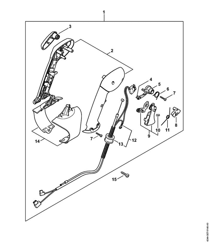 STIHL 4244-790-1305 Bedienungsgriff positie 1 technische tekening