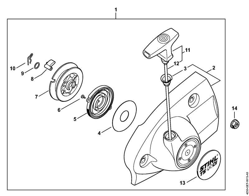 STIHL 4250-967-1501 Typenschild TS 480i positie 13 technische tekening