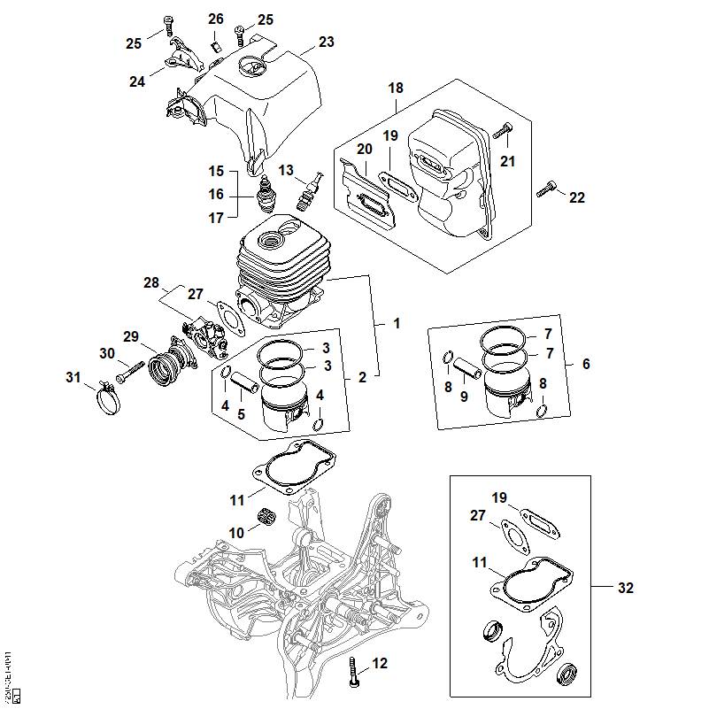 STIHL 4250-140-2502 Krümmer positie 29 technische tekening