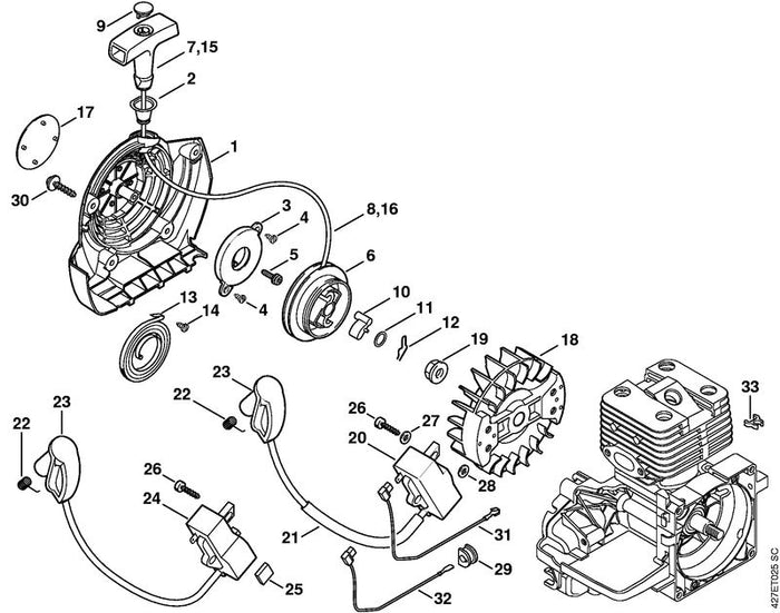 STIHL 4313-967-1501 Typenschild BT 120 C positie 17 technische tekening