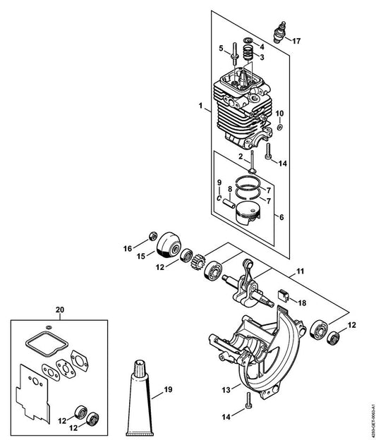 STIHL 4180-020-1205 Zylinder mit Kolben Ø 40 mm positie 1 technische tekening