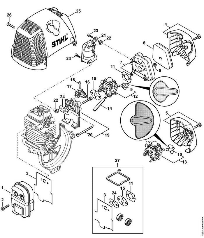 STIHL 4180-080-1600 Haube positie 25 technische tekening