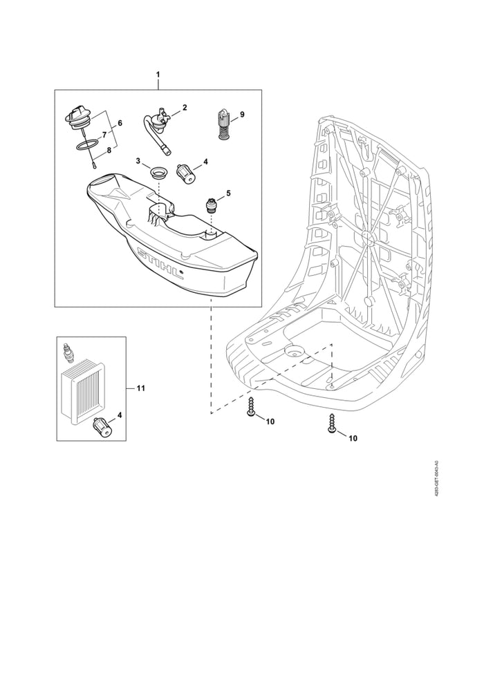 STIHL 4283-350-0403 Kraftstofftank positie 1 technische tekening