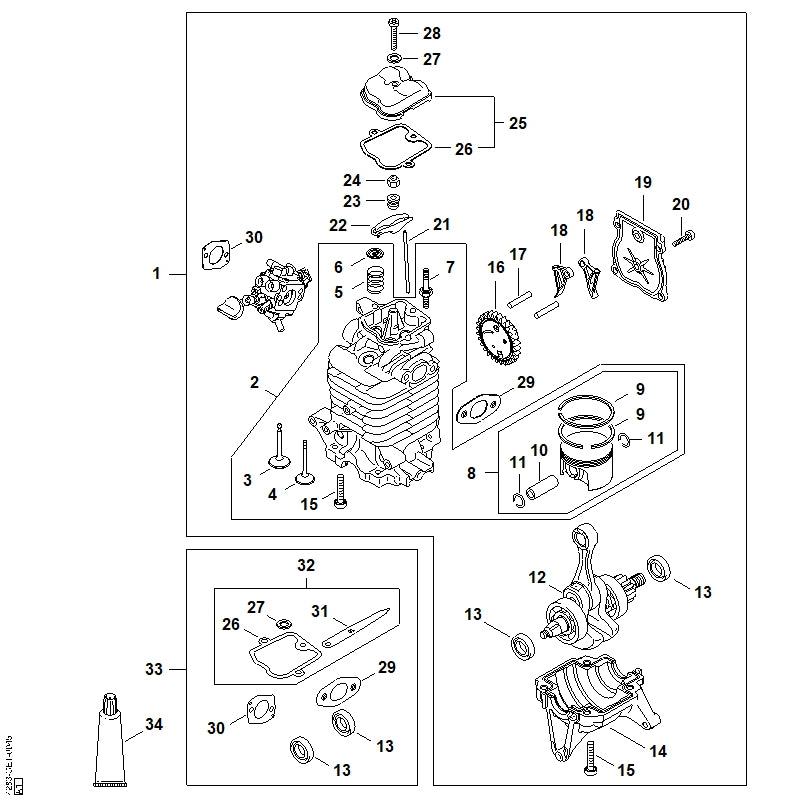 STIHL 4283-007-1001 Satz Ventilspieleinstellung positie 32 technische tekening