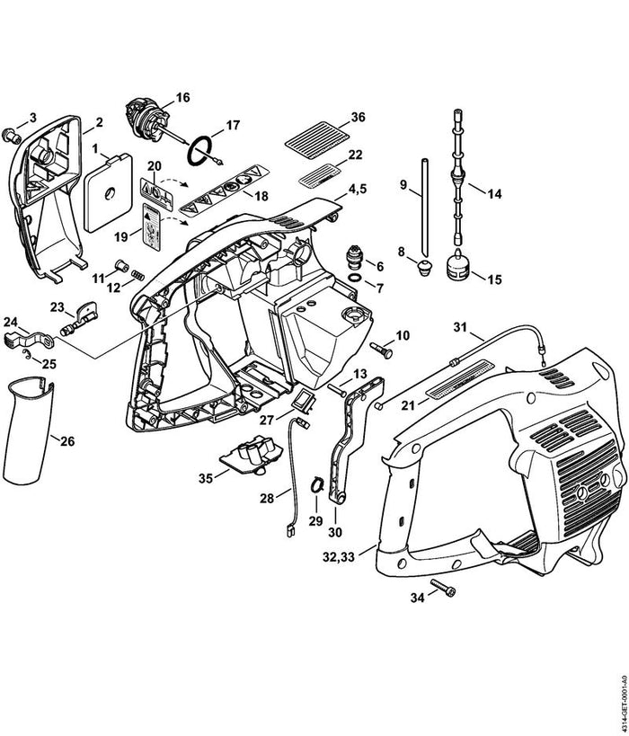 STIHL 4314-123-7500 Tülle positie 35 technische tekening