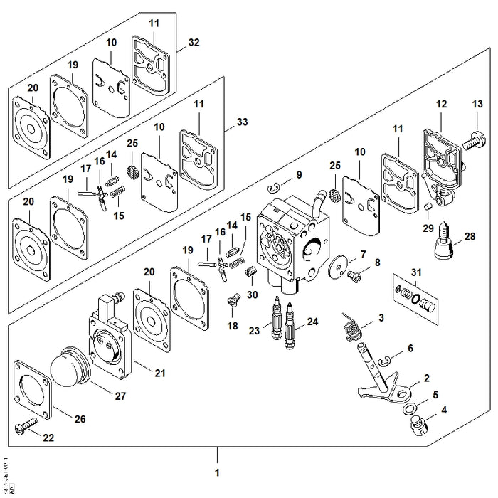 STIHL 4314-007-1052 Satz Vergaserteile positie 32 technische tekening