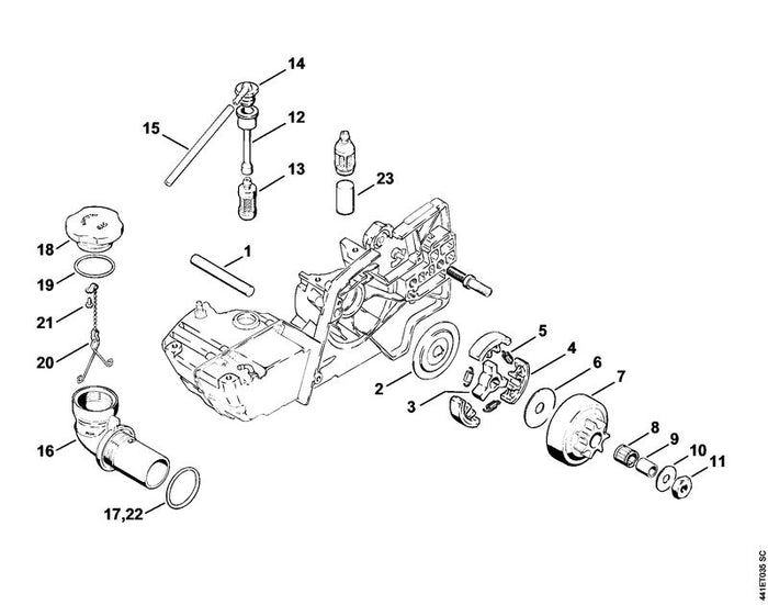 STIHL 1108-358-7702 Schlauch positie 12 technische tekening