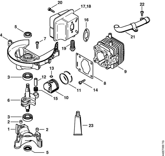 STIHL 4237-020-2900 Kurbelgehäusehälfte positie 1 technische tekening