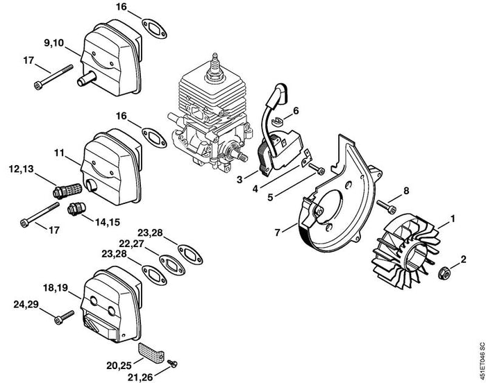 STIHL 4229-140-0608 Schalldämpfer positie 10 technische tekening