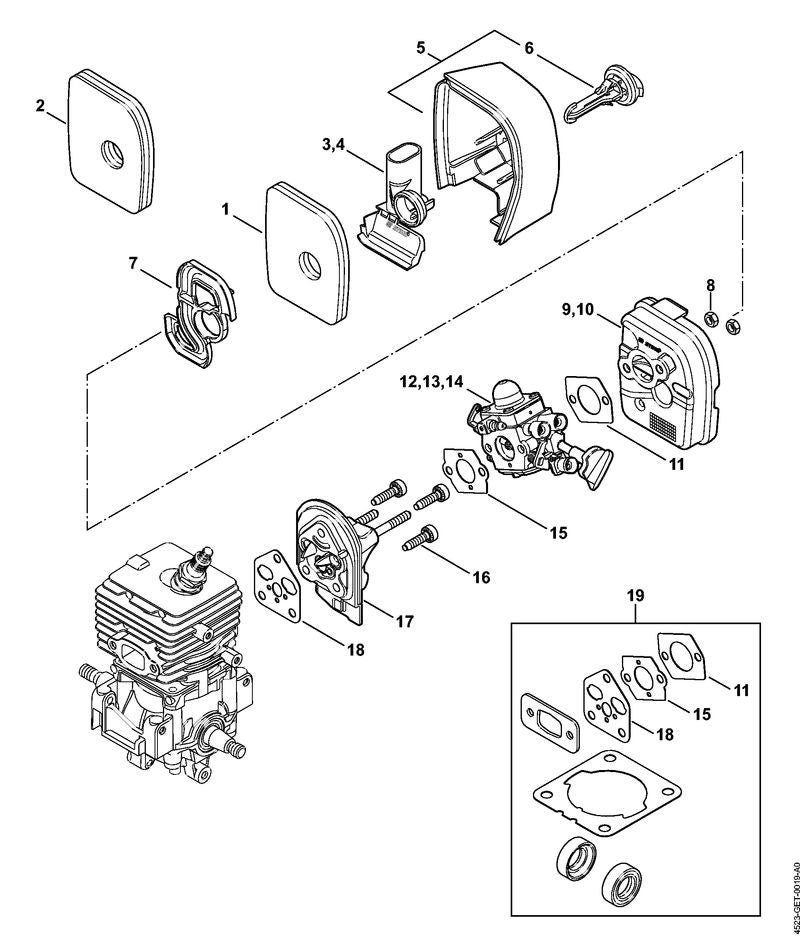 STIHL 4241-120-0632 Vergaser 4241/32 positie 12 technische tekening