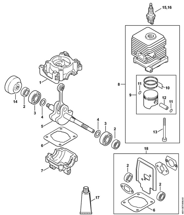 STIHL 4140-030-0401 Kurbelwelle positie 5 technische tekening