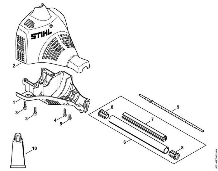 STIHL 4140-020-3001 Motorgehäuse positie 1 technische tekening