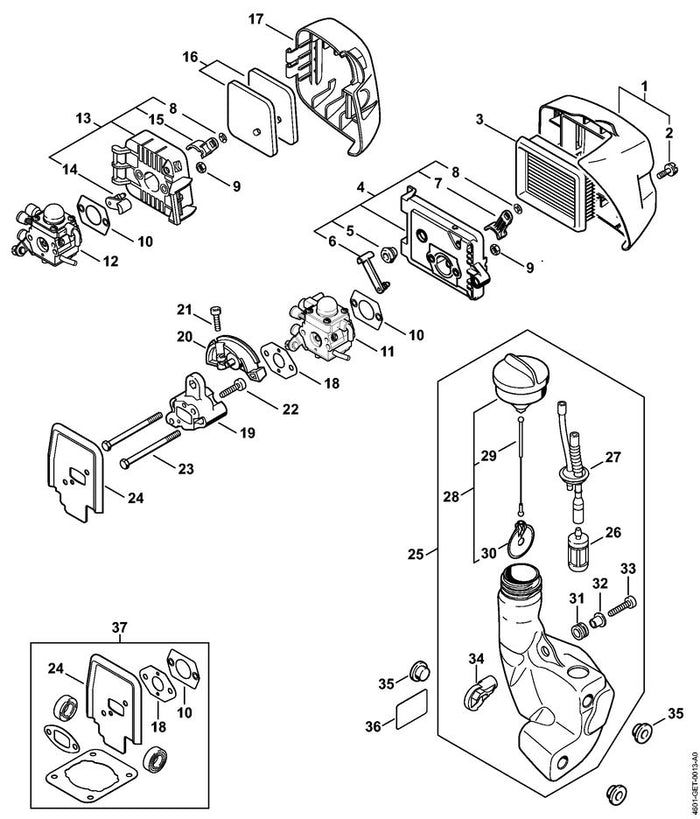 STIHL 4128-141-8000 Verschlussschraube positie 2 technische tekening