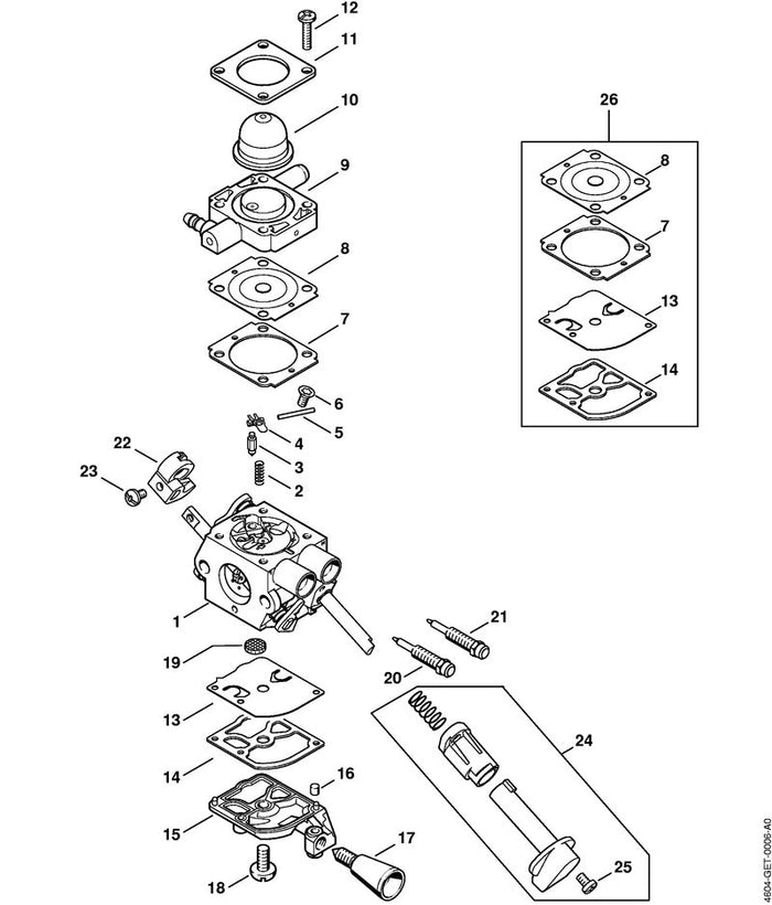 STIHL 4144-122-7100 Schraube positie 25 technische tekening