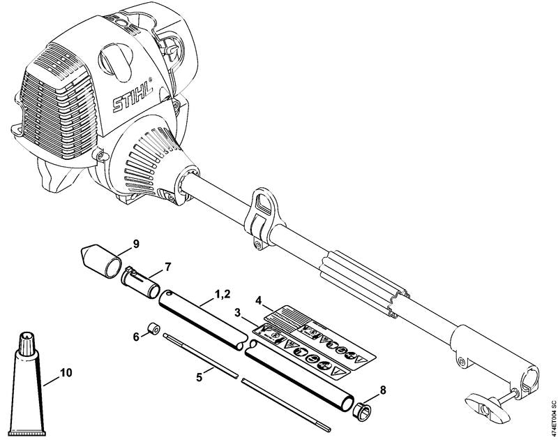 STIHL 4601-710-7104 Schaft Ø 25,4 mm positie 1 technische tekening