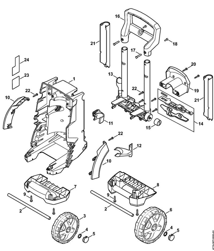 STIHL 9110-424-0635 Linsenschraube ISO7380-M4x8 positie 18 technische tekening