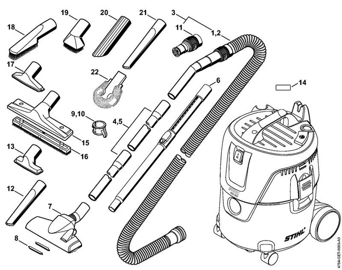 STIHL 0000-967-7282 Warnhinweis Piktogramm SE positie 14 technische tekening